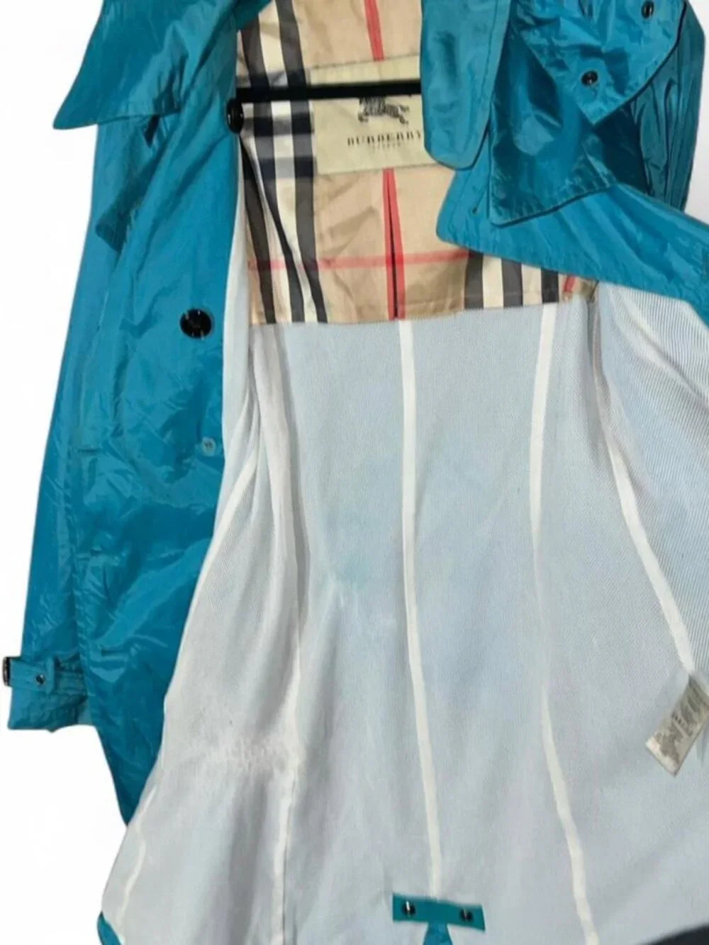 Authentic Burberry Peacock Blue Trench Coat Womens size 6 - Picture 6 of 8